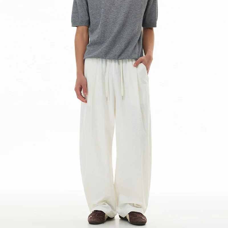 Herren Weite Leinen-Baumwoll-Hose mit Kordelzug und Taschen Nord Taschen