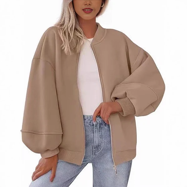 Damen Oversize Bomberjacke mit Ballonärmeln und Reißverschluss Nord Taschen