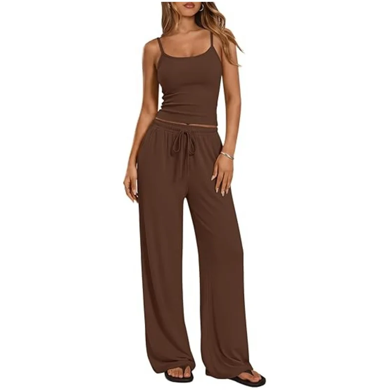 Damen Loungewear-Set aus weichem Viskose-Mix mit Spaghettiträgertop und weiter Jersey-Hose Nord Taschen