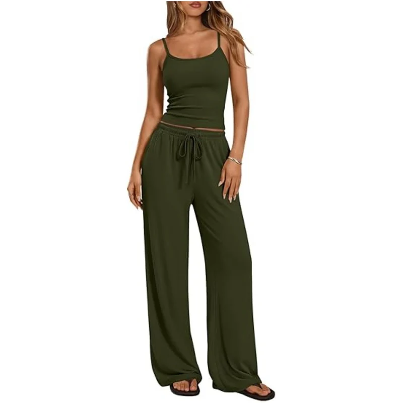 Damen Loungewear-Set aus weichem Viskose-Mix mit Spaghettiträgertop und weiter Jersey-Hose Nord Taschen