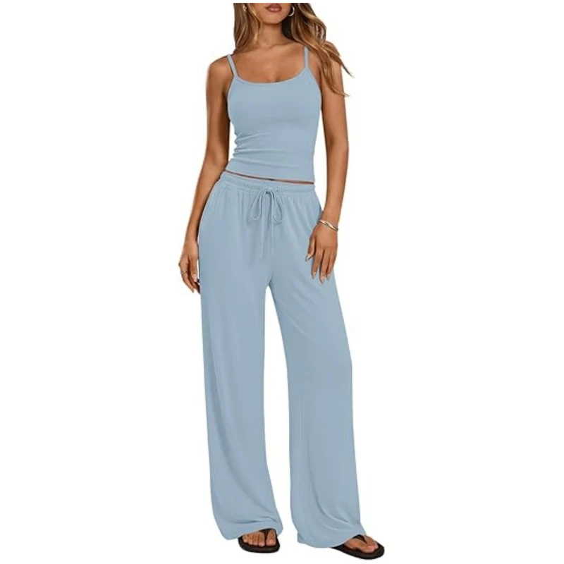Damen Loungewear-Set aus weichem Viskose-Mix mit Spaghettiträgertop und weiter Jersey-Hose Nord Taschen