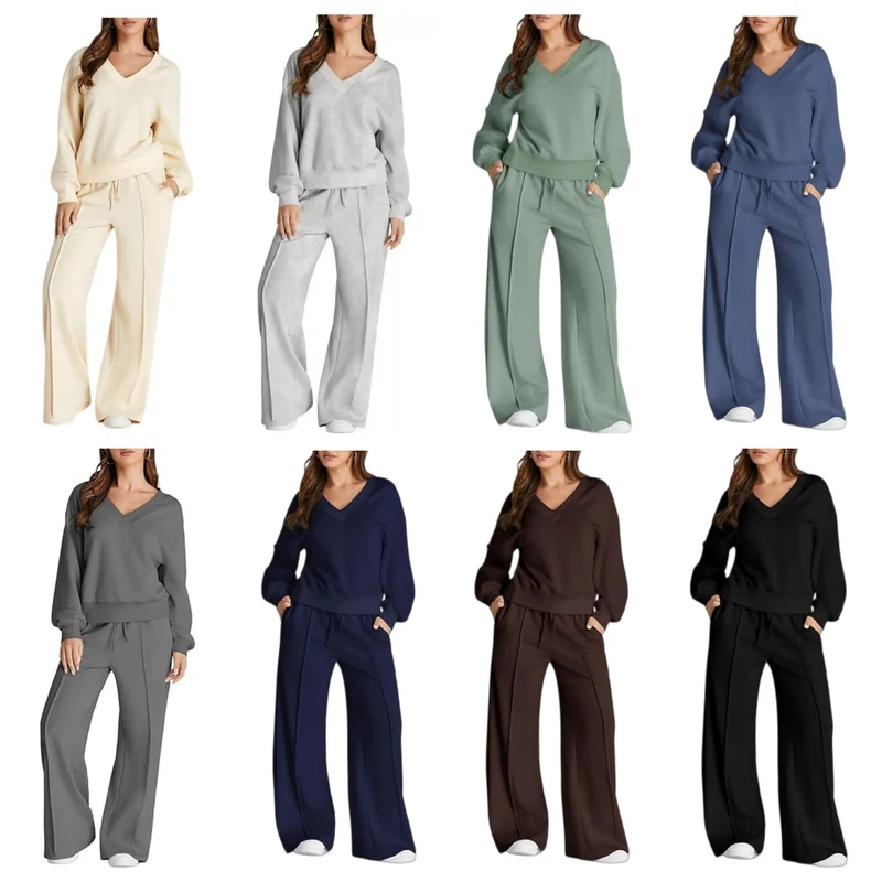 Damen Lässiges V-Ausschnitt Lounge-Set aus weichem Baumwoll-Mix Nord Taschen