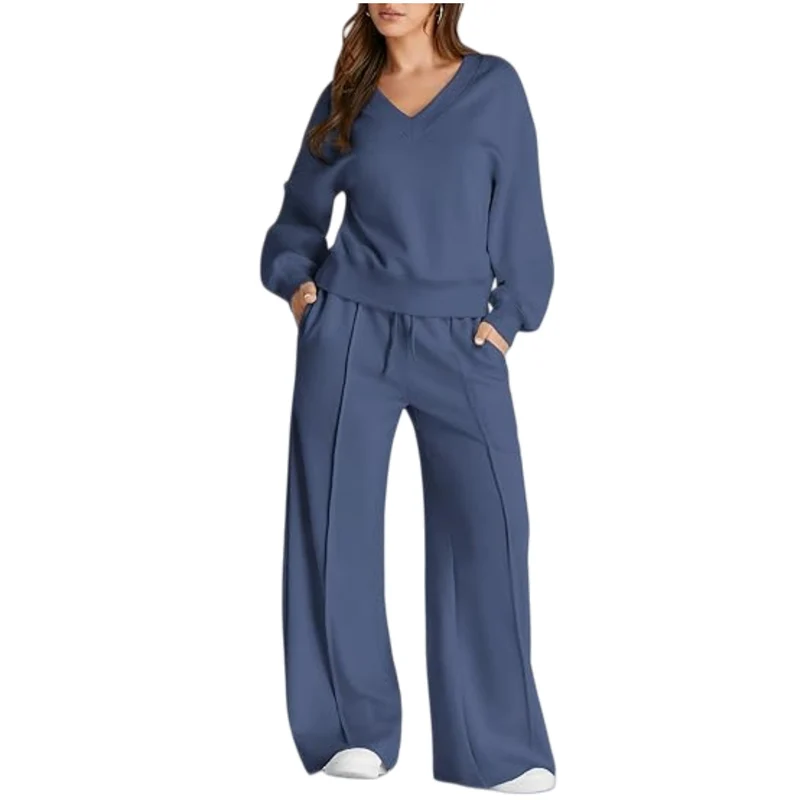 Damen Lässiges V-Ausschnitt Lounge-Set aus weichem Baumwoll-Mix Nord Taschen