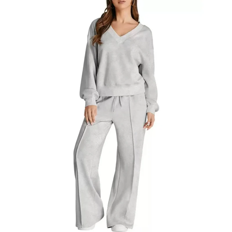 Damen Lässiges V-Ausschnitt Lounge-Set aus weichem Baumwoll-Mix Nord Taschen