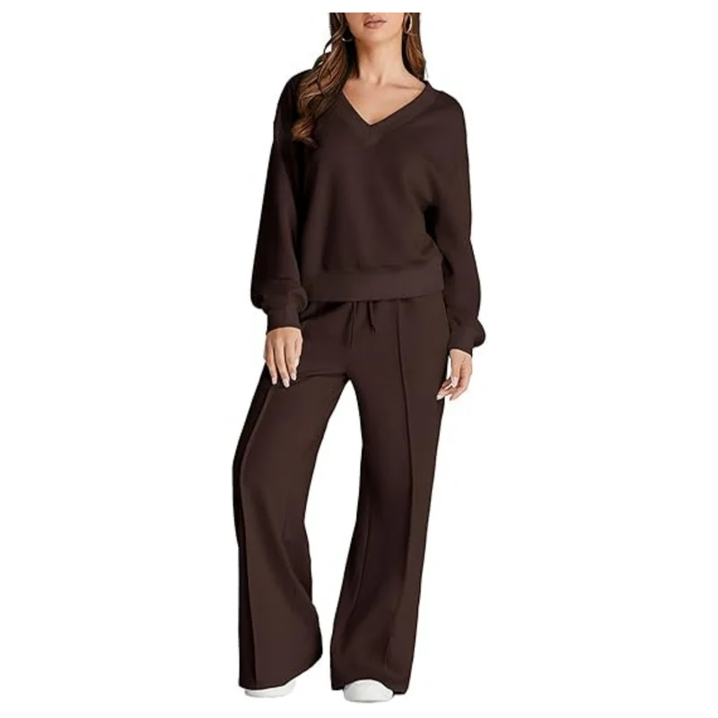 Damen Lässiges V-Ausschnitt Lounge-Set aus weichem Baumwoll-Mix Nord Taschen