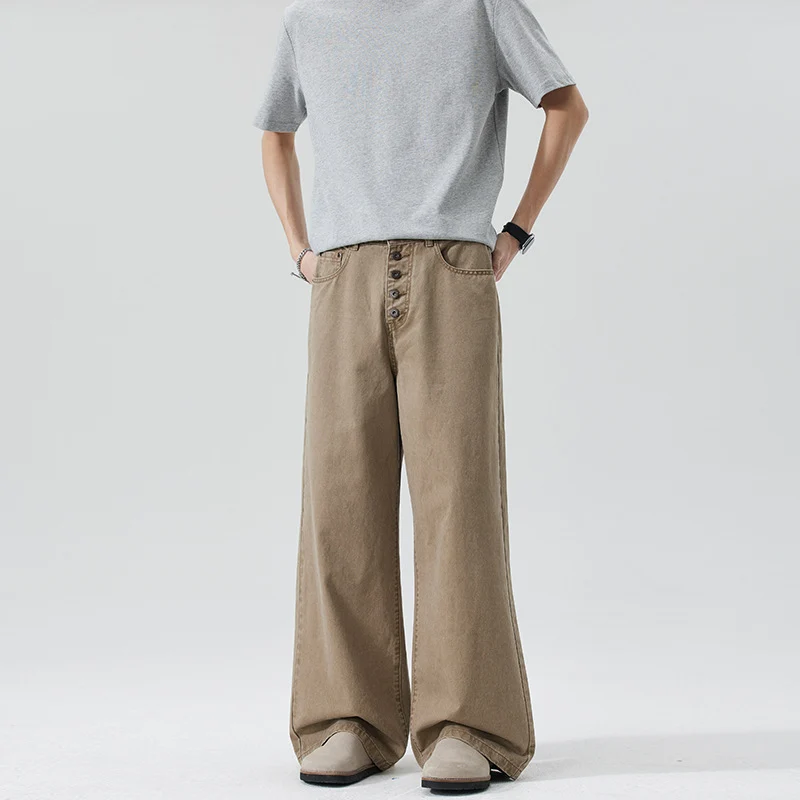 Herren Extraweite Denim-Hose mit sichtbarer Knopfleiste und bodenlangem Palazzoschnitt Nord Taschen