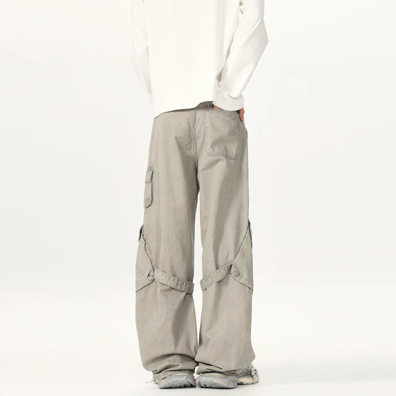 Herren Extraweite Cargo-Palazzohose mit Metallringen und verstellbaren Beinschlaufen Nord Taschen