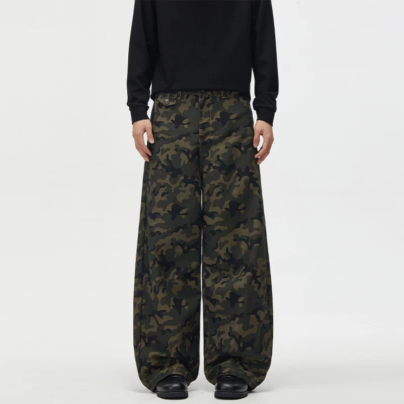 Herren Ultraweite Camouflage-Palazzohose mit geradem Bein und strukturierter Canvas-Qualität Nord Taschen