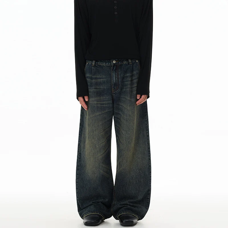 Herren Ultraweite Bodenlange Denim-Palazzohose im Marlene-Baggy-Stil mit tiefem Schritt Nord Taschen