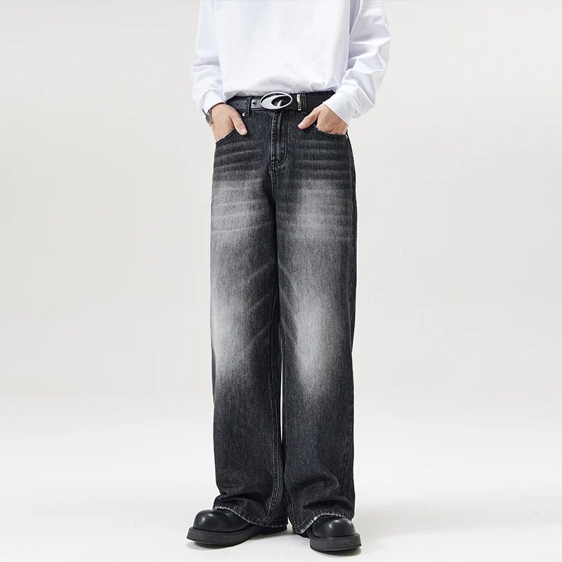 Herren Weite Jeans im lockeren Schnitt mit hoher Taille und Used-Effekt Nord Taschen