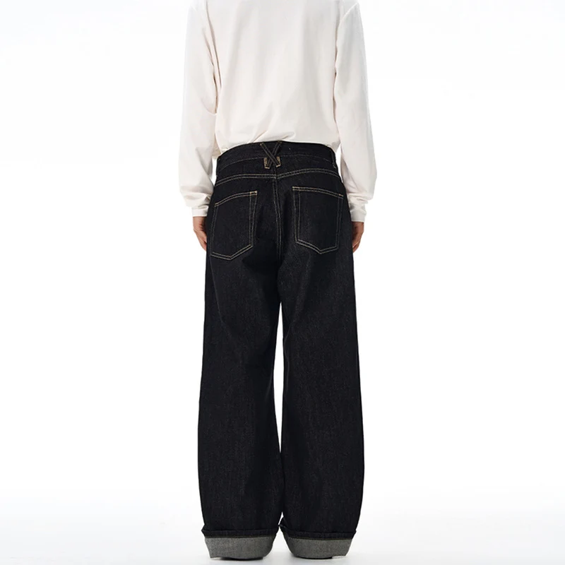Herren Weite gerade geschnittene Selvedge-Denimhose mit Umschlag Nord Taschen