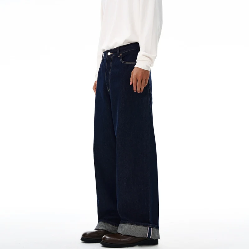Herren Weite gerade geschnittene Selvedge-Denimhose mit Umschlag Nord Taschen