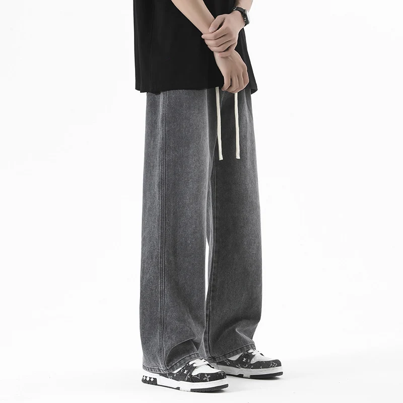 Herren Weite Denim-Jogginghose mit elastischem Bund und langen Tunnelzugbändern Nord Taschen