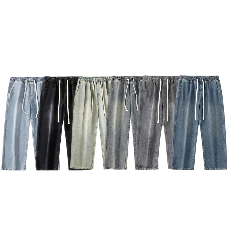 Herren Weite Denim-Jogginghose mit elastischem Bund und langen Tunnelzugbändern Nord Taschen