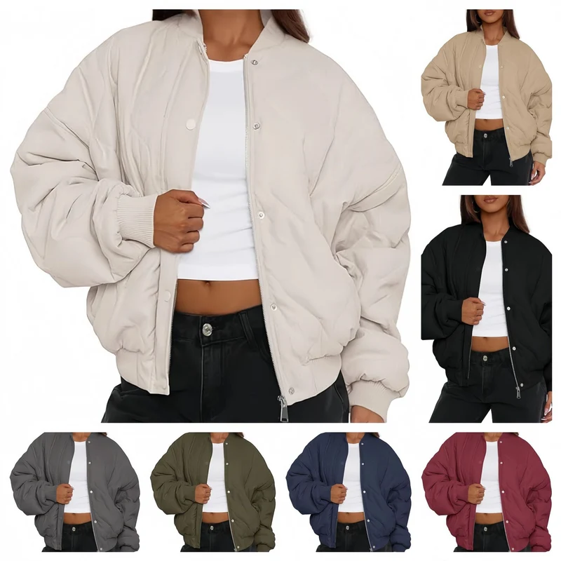 Damen Kurz geschnittene Stepp-Bomberjacke im Oversize-Look mit Raglanärmeln Nord Taschen