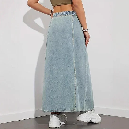 Damen Jeans-Midirock mit elastischem Tunnelzug Nord Taschen
