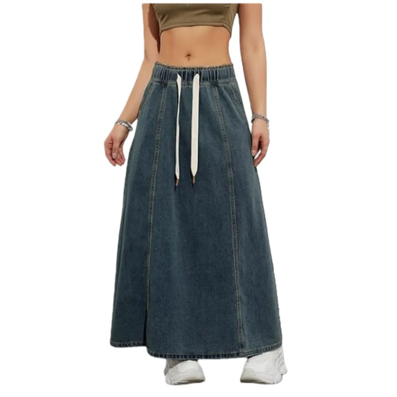 Damen Jeans-Midirock mit elastischem Tunnelzug Nord Taschen