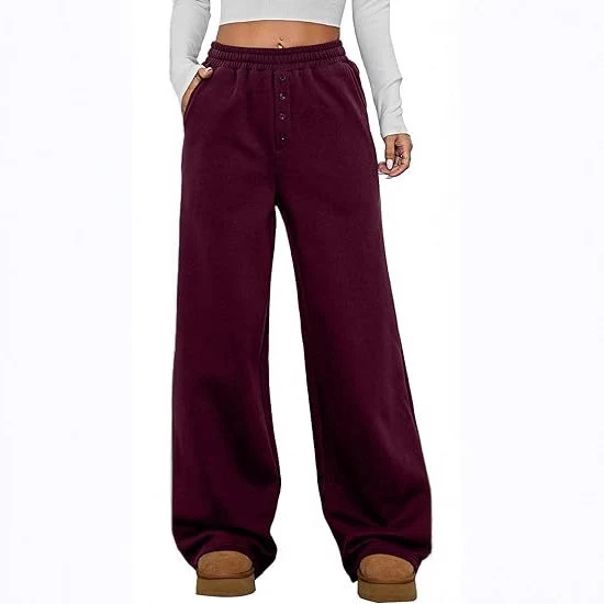 Damen Hochtaillierte Fleece-Loungehose mit weitem Bein Nord Taschen