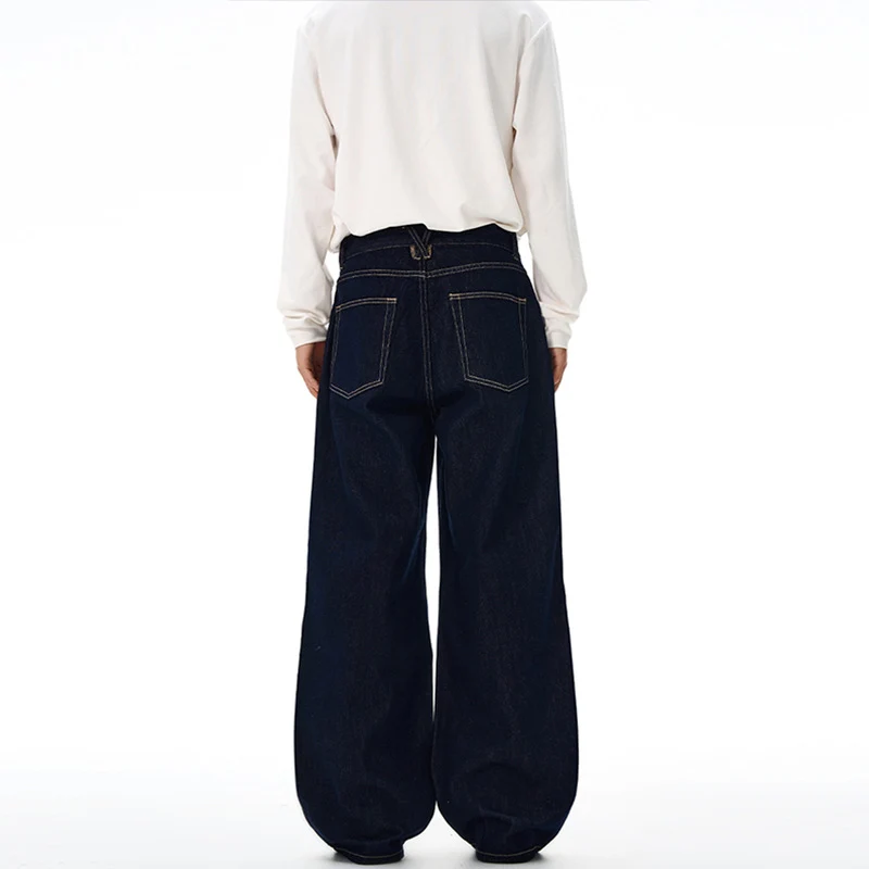 Herren Extraweite Bodenlange Palazzo-Denimhose mit hohem Bund und markanter Saumfaltung Nord Taschen