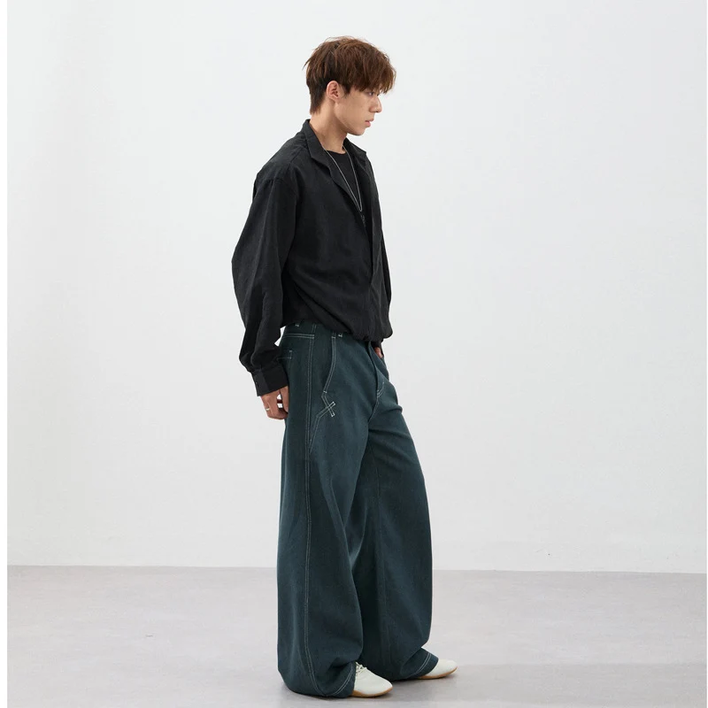 Herren Ultrabreite Raw-Denim Marlene-Hose mit Kontrastnähten Nord Taschen