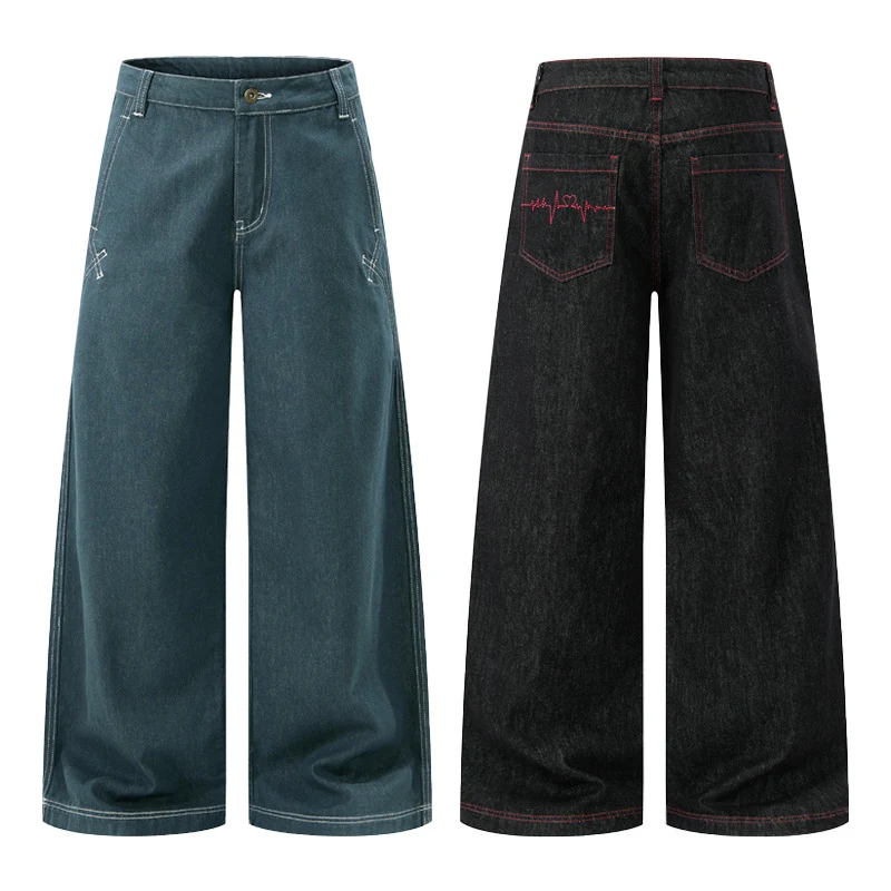 Herren Ultrabreite Raw-Denim Marlene-Hose mit Kontrastnähten Nord Taschen