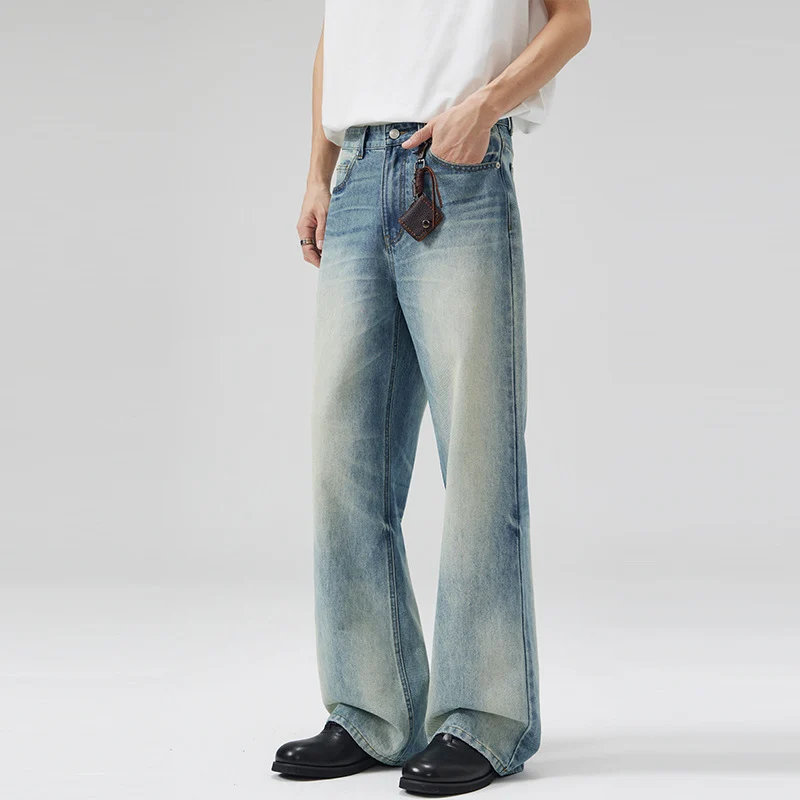 Herren Tiefsitzende Fließende Denim‑Schlaghose mit verlängertem Saum und Used‑Finish Nord Taschen