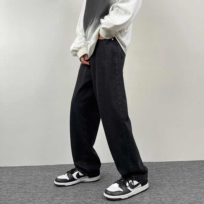Herren Superweit geschnittene Straight‑Baggy‑Jeans aus schwerem schwarzem Denim mit elastischem Saum Nord Taschen
