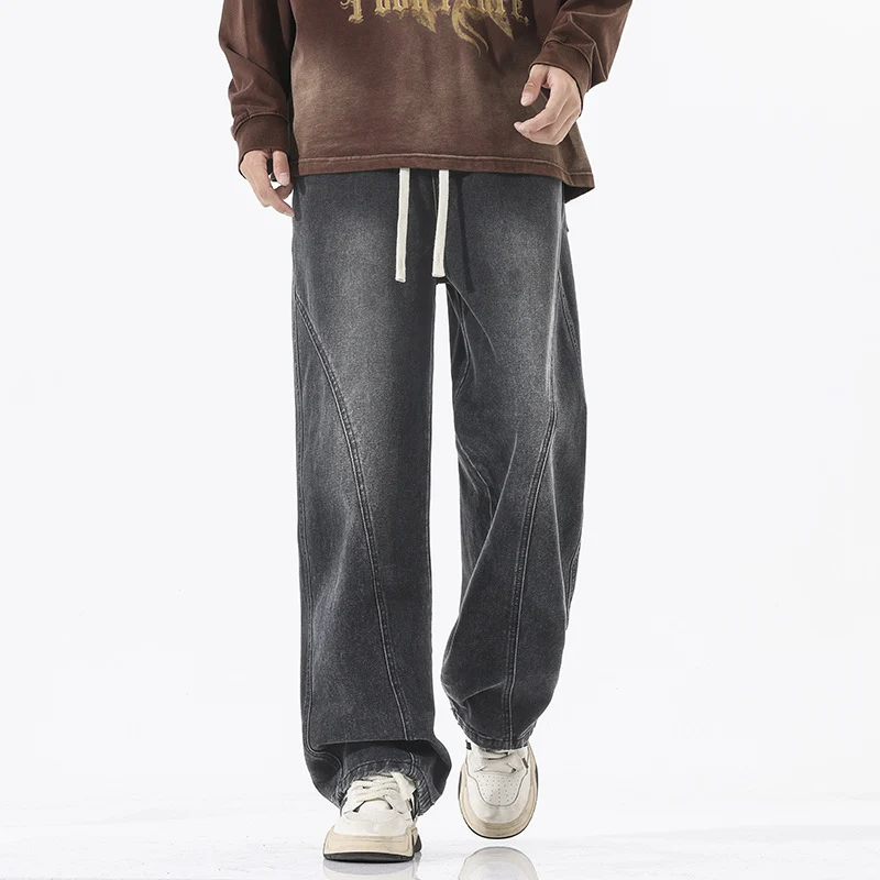 Herren Skulpturale Baggy-Denimhose mit tiefem Schritt und abgerundetem Saum Nord Taschen