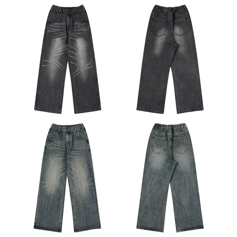 Herren Weite Denim-Jeans im Retro-Workwear-Look mit markanten Whisker- und Faltenakzenten Nord Taschen