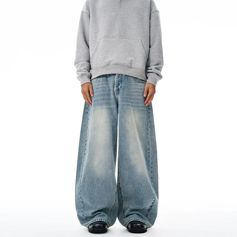 Herren Extralange Oversize-Denim-Jeans im Palazzoschnitt mit gerundetem Saum Nord Taschen