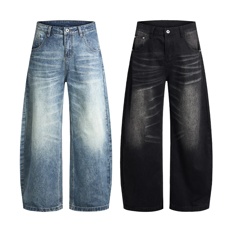 Herren Extrabreite Palazzo-Denim-Jeans mit tiefem Schritt und Used-Effekt Nord Taschen