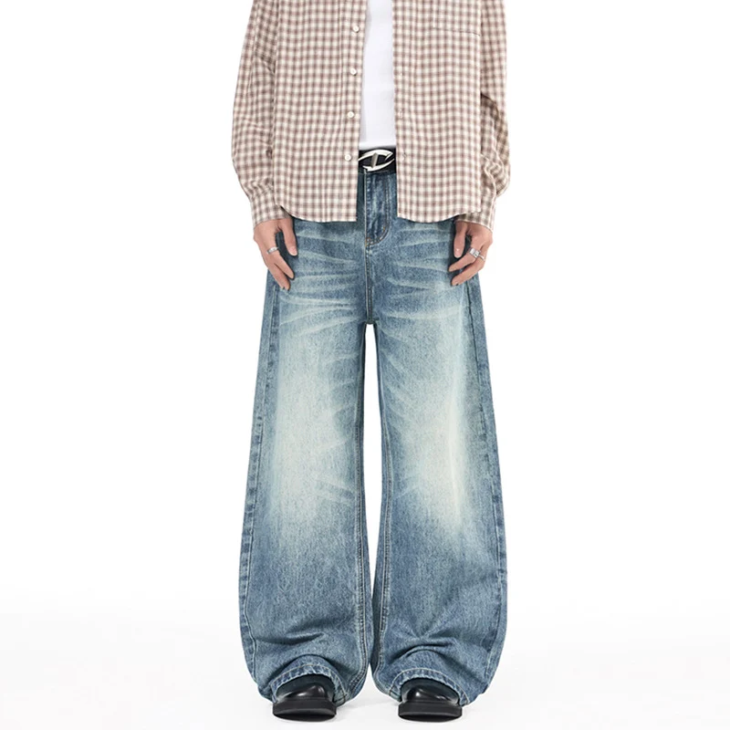 Herren Extrabreite Palazzo-Denim-Jeans mit tiefem Schritt und Used-Effekt Nord Taschen