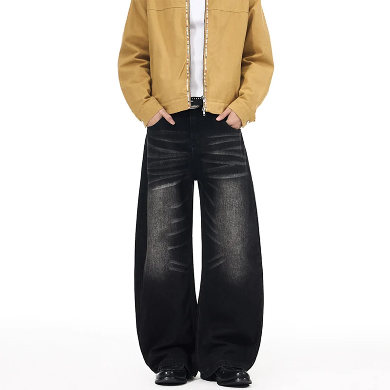 Herren Extrabreite Palazzo-Denim-Jeans mit tiefem Schritt und Used-Effekt Nord Taschen