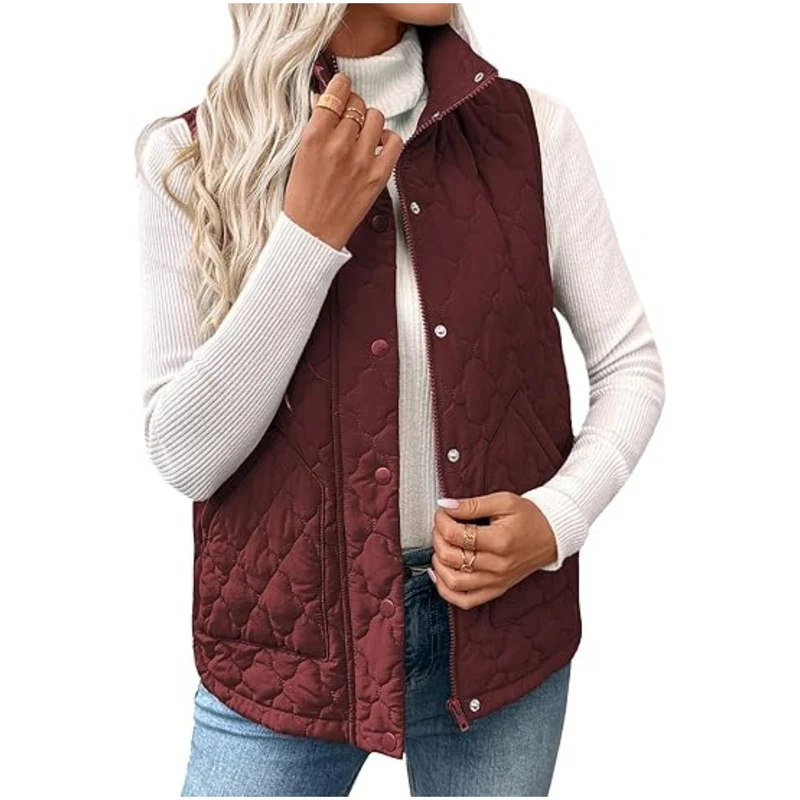 Damen gesteppte Stehkragen-Weste mit Reißverschluss und Druckknöpfen Nord Taschen