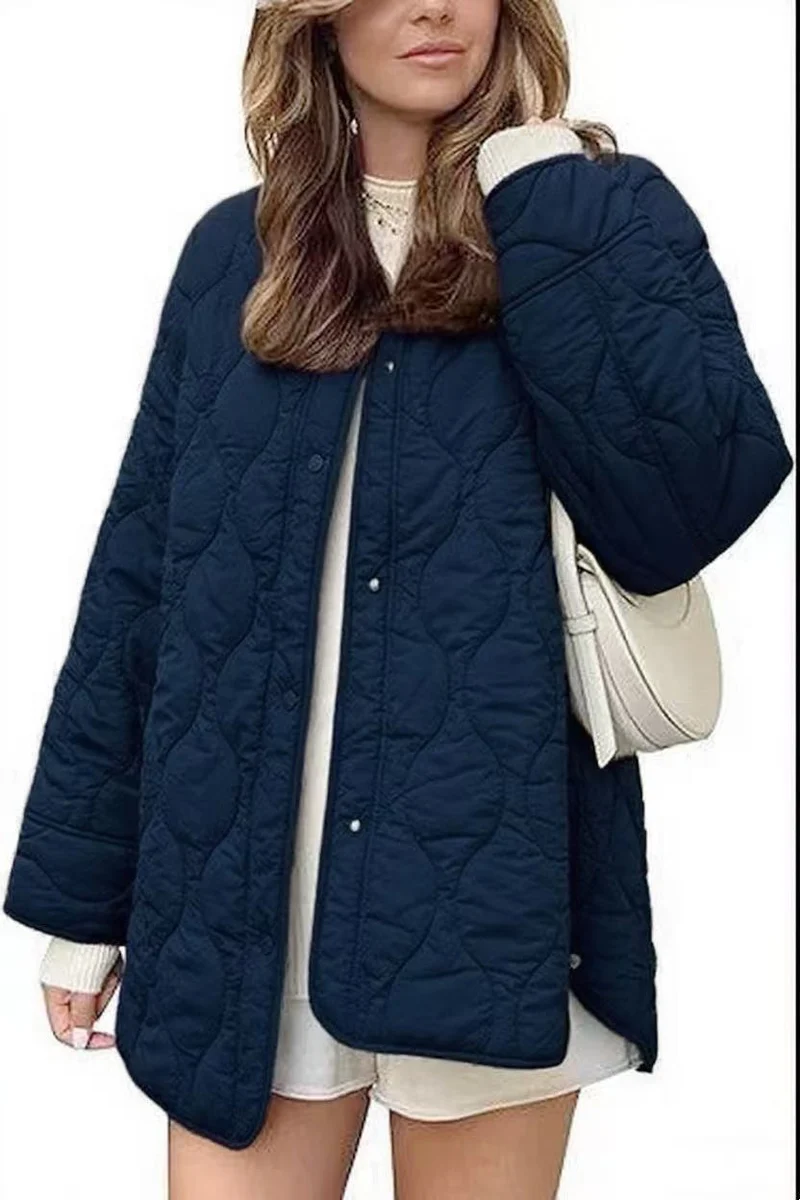 Damen gesteppte Oversize-Steppjacke mit Druckknopfleiste und gerundetem Saum Nord Taschen