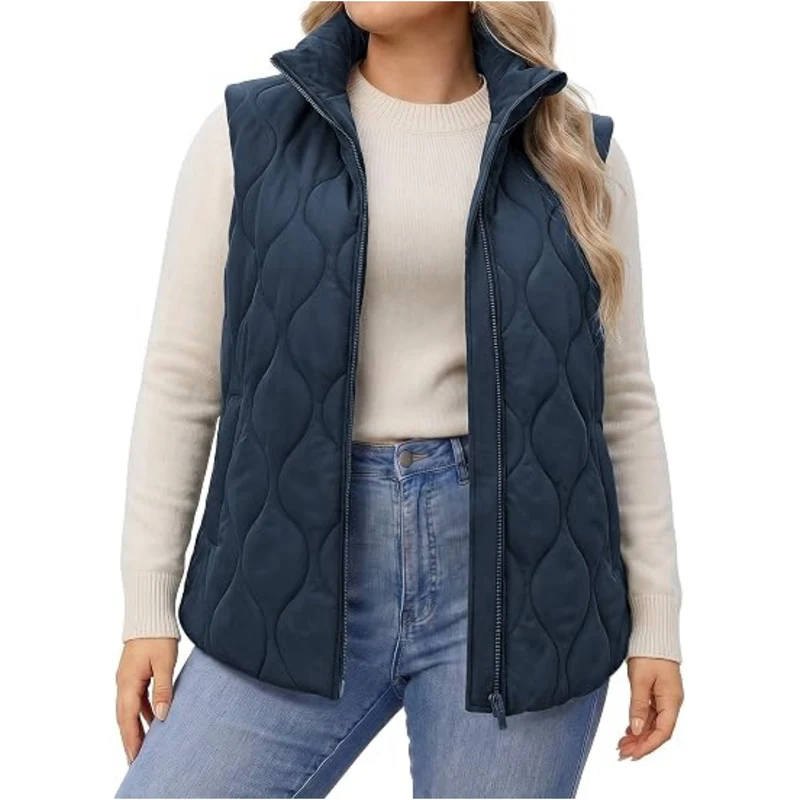 Damen gesteppte Outdoor-Weste mit Stehkragen, tailliertem Schnitt und Reißverschluss Nord Taschen