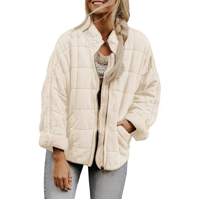 Damen Gepolsterte Oversize-Steppjacke mit Reißverschluss und Eingrifftaschen Nord Taschen