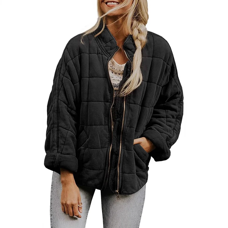 Damen Gepolsterte Oversize-Steppjacke mit Reißverschluss und Eingrifftaschen Nord Taschen