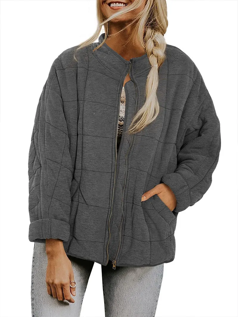 Damen Gepolsterte Oversize-Steppjacke mit Reißverschluss und Eingrifftaschen Nord Taschen