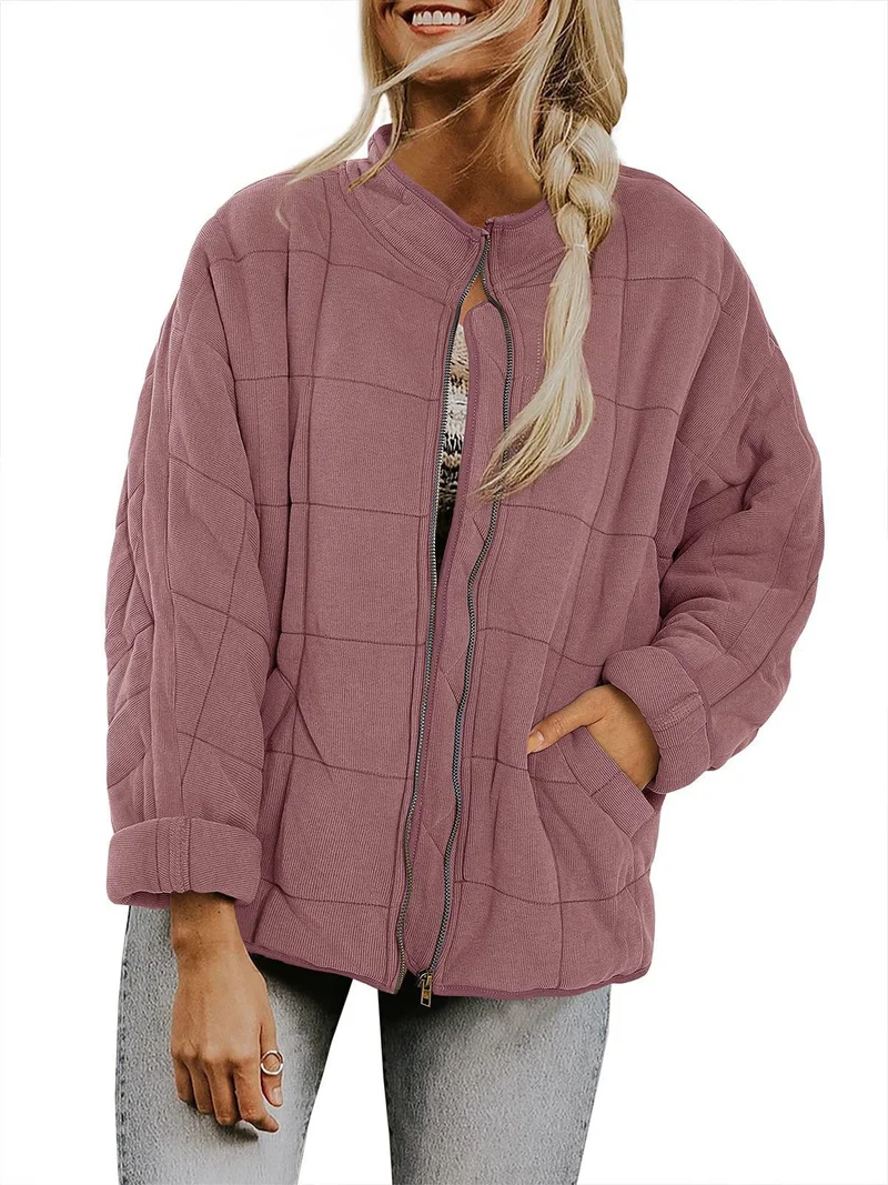 Damen Gepolsterte Oversize-Steppjacke mit Reißverschluss und Eingrifftaschen Nord Taschen