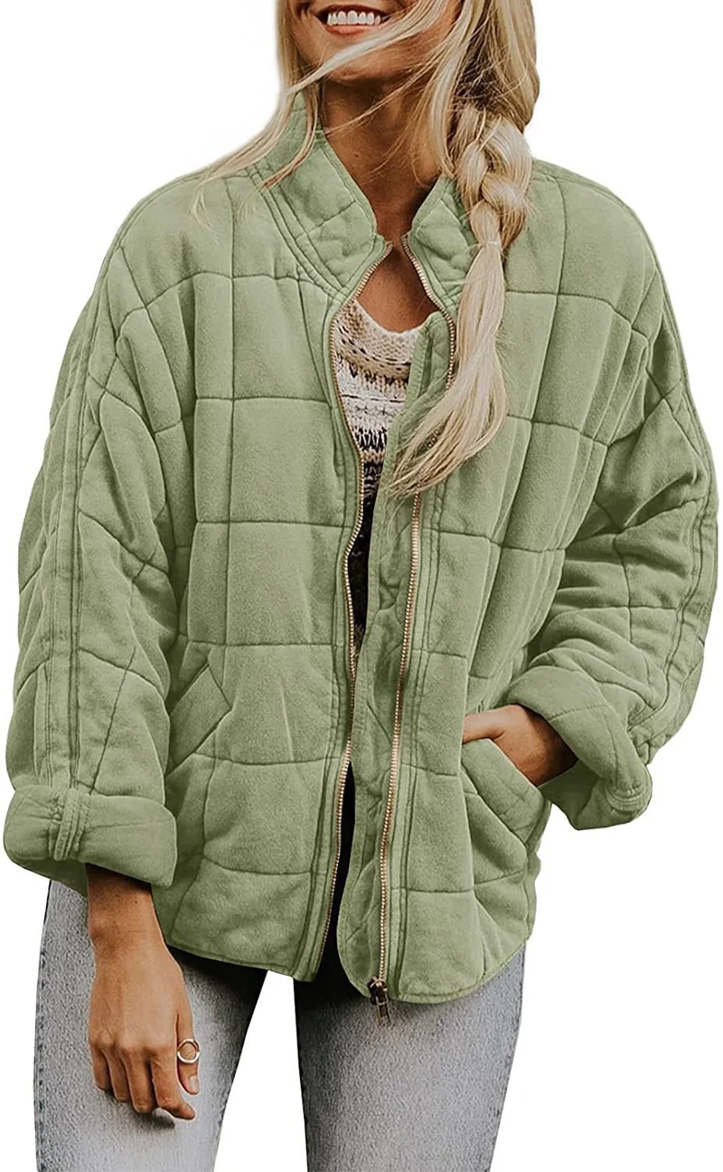 Damen Gepolsterte Oversize-Steppjacke mit Reißverschluss und Eingrifftaschen Nord Taschen