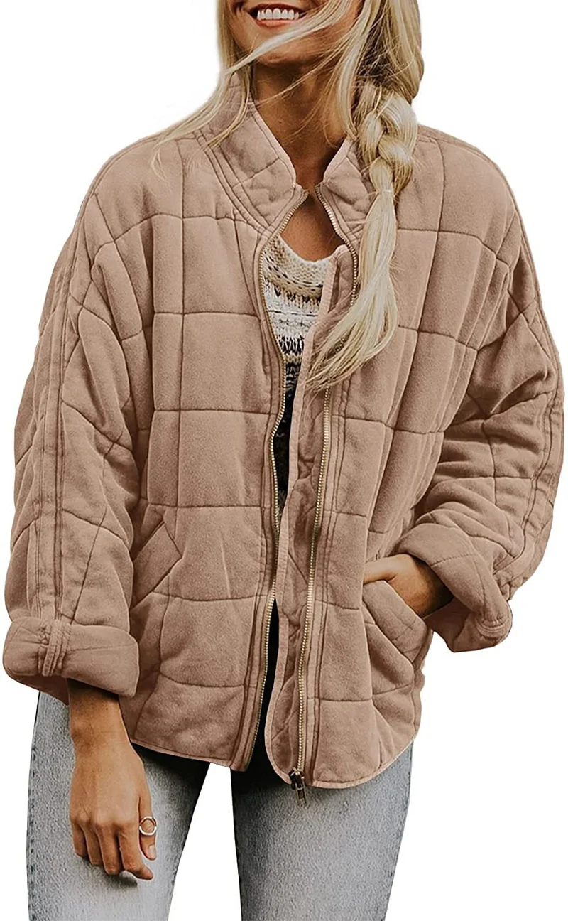 Damen Gepolsterte Oversize-Steppjacke mit Reißverschluss und Eingrifftaschen Nord Taschen