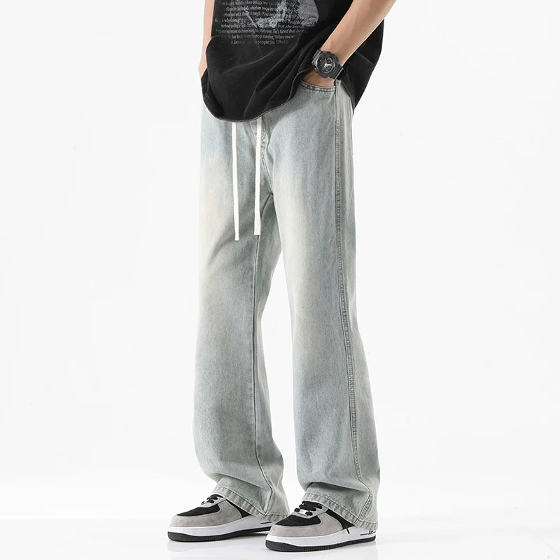 Herren Bodenlange Stonewashed Baggy-Jeans mit extra weitem Bein und tiefem Schritt Nord Taschen