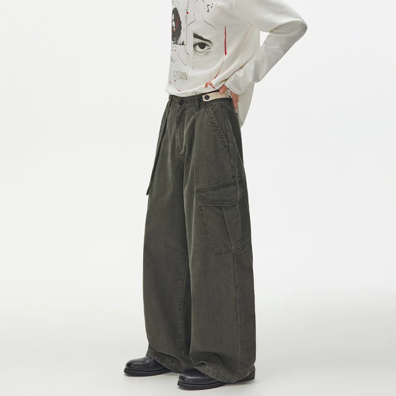 Damen Weit geschnittene Cargo-Palazzohose aus gebürstetem Baumwoll-Twill mit tiefem Schritt und aufgesetzten Klappentaschen Nord Taschen