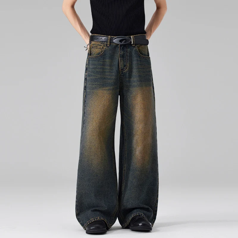 Damen Ultraweite Bodenlange Denim-Palazzohose mit skulpturaler Weite und soften Bleach-Akzenten Nord Taschen