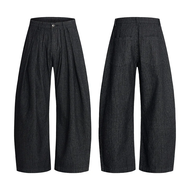 Herren Weite Bundfaltenhose aus Wollmix im Palazzo‑Schnitt mit Nadelstreifen Nord Taschen