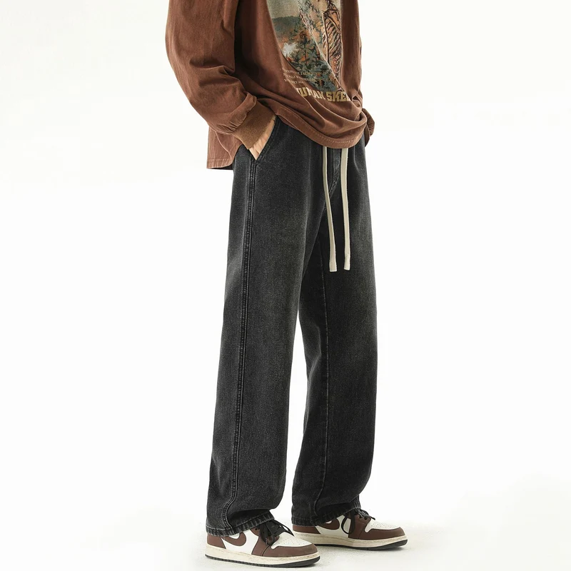 Herren Relaxed-Fit Denim-Jogginghose mit elastischem Tunnelzugbund und geradem Bein Nord Taschen