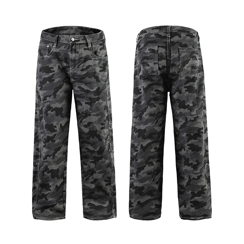Herren Relaxed-Fit Camouflage-Denimhose mit extra weitem Bein Nord Taschen