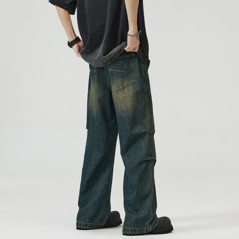 Herren Paneel-Denim Baggyhose mit tiefem Schritt und Used-Fade Nord Taschen