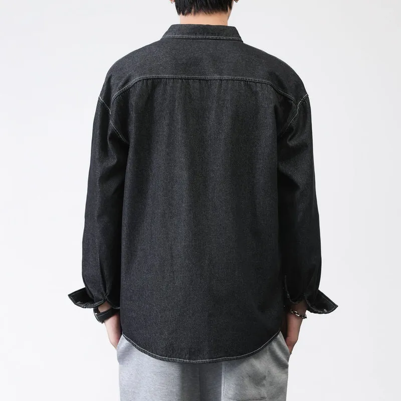 Herren Oversized Denim-Hemdjacke mit Brusttaschen und Button-Down-Kragen Nord Taschen